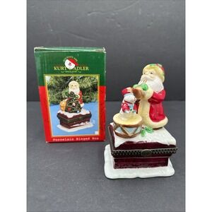 Kurt Adler Christmas Santa Claus With Drum Hinged Trinket Box W Box